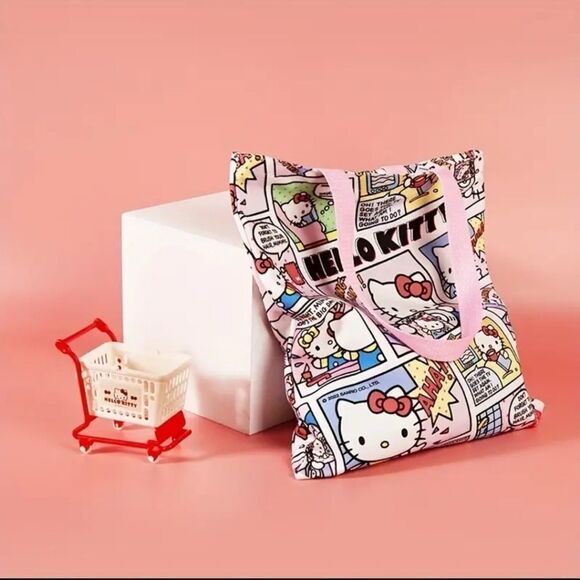Sanrio Hello kitty comic style tote bag with zipper shopping accessory on the go - Picture 3 of 9